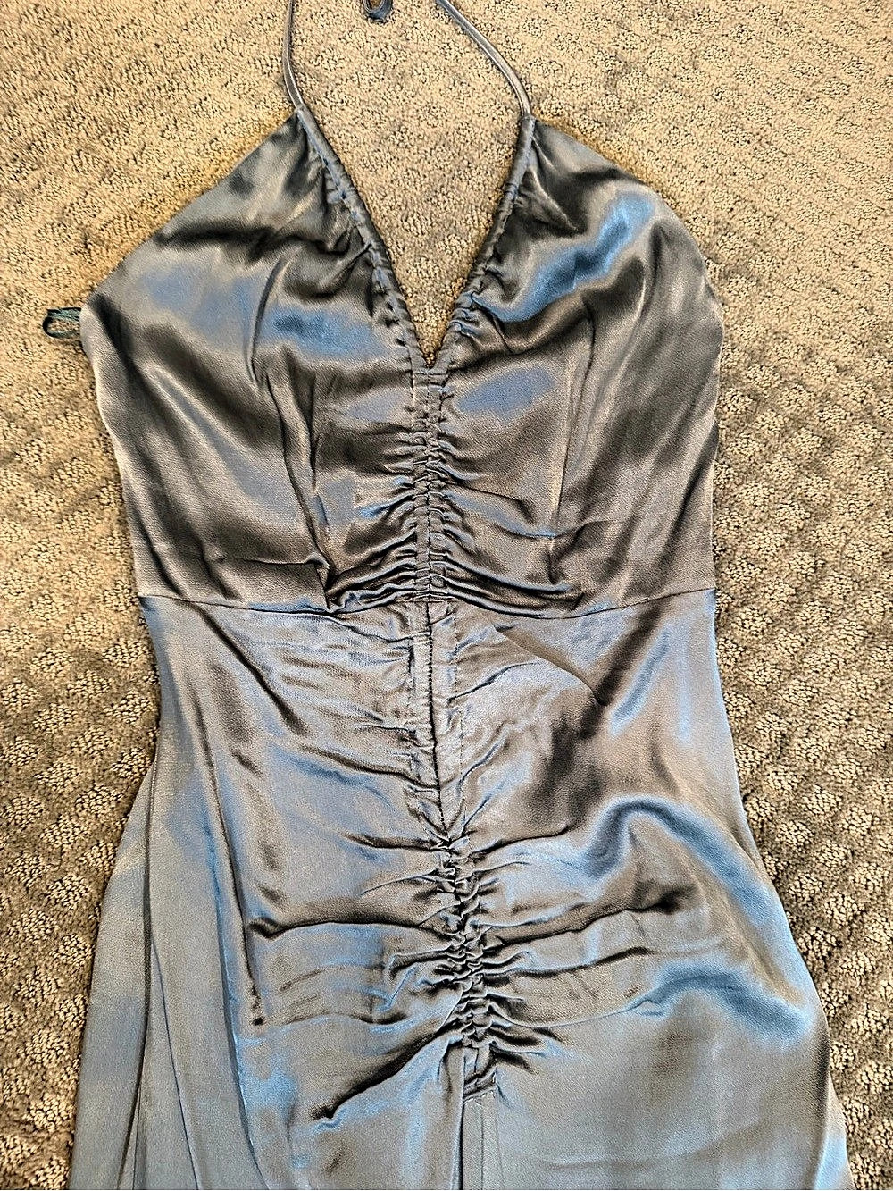 ASTR The Label Zaira Ruched Halter Midi Dress Gray Small - Picture 2 of 5